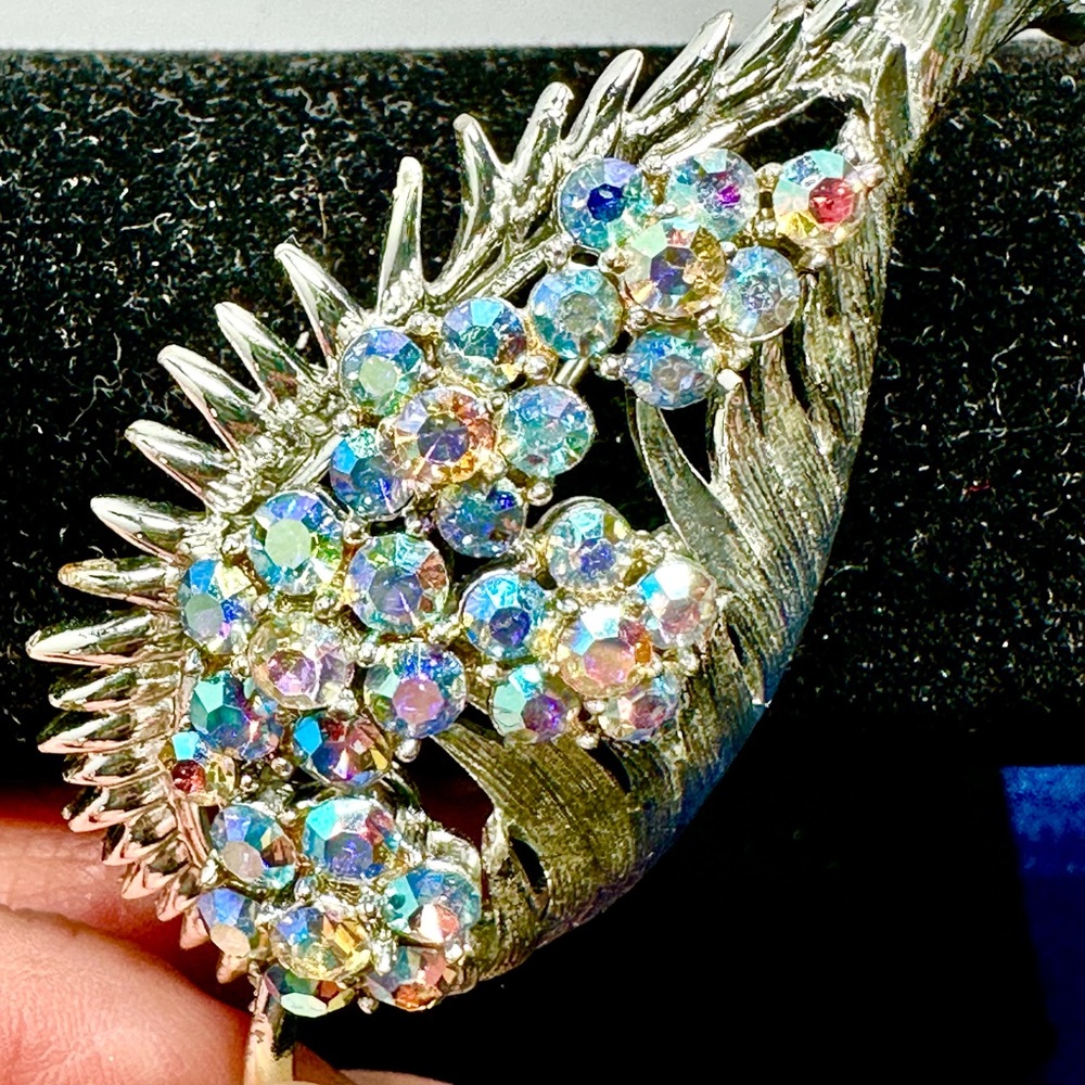 VTG Coro Silver Tone AB Rhinestone Brooch Sz 2 6/8 By 1 3/8.